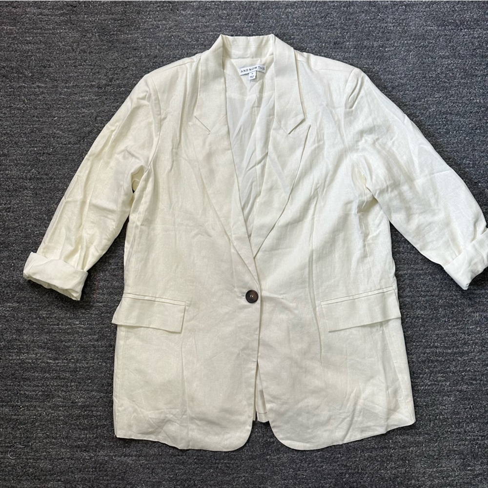 And Now This Jacket Women Medium White Linen Cotton Blend One button Lightweight